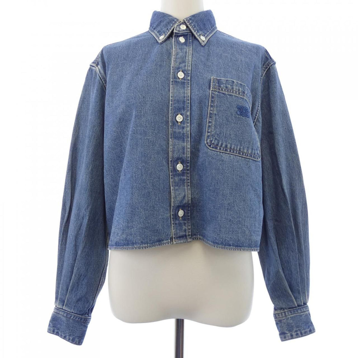 Celine Union Chien Wash Denim Cropped Shirt Triomphe