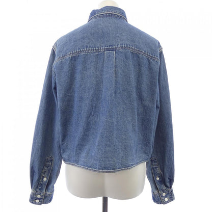 Celine Union Chien Wash Denim Cropped Shirt Triomphe — view 2