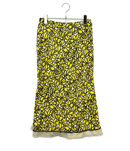 Louis Vuitton Flower Print Long Skirt Silk 100% 38