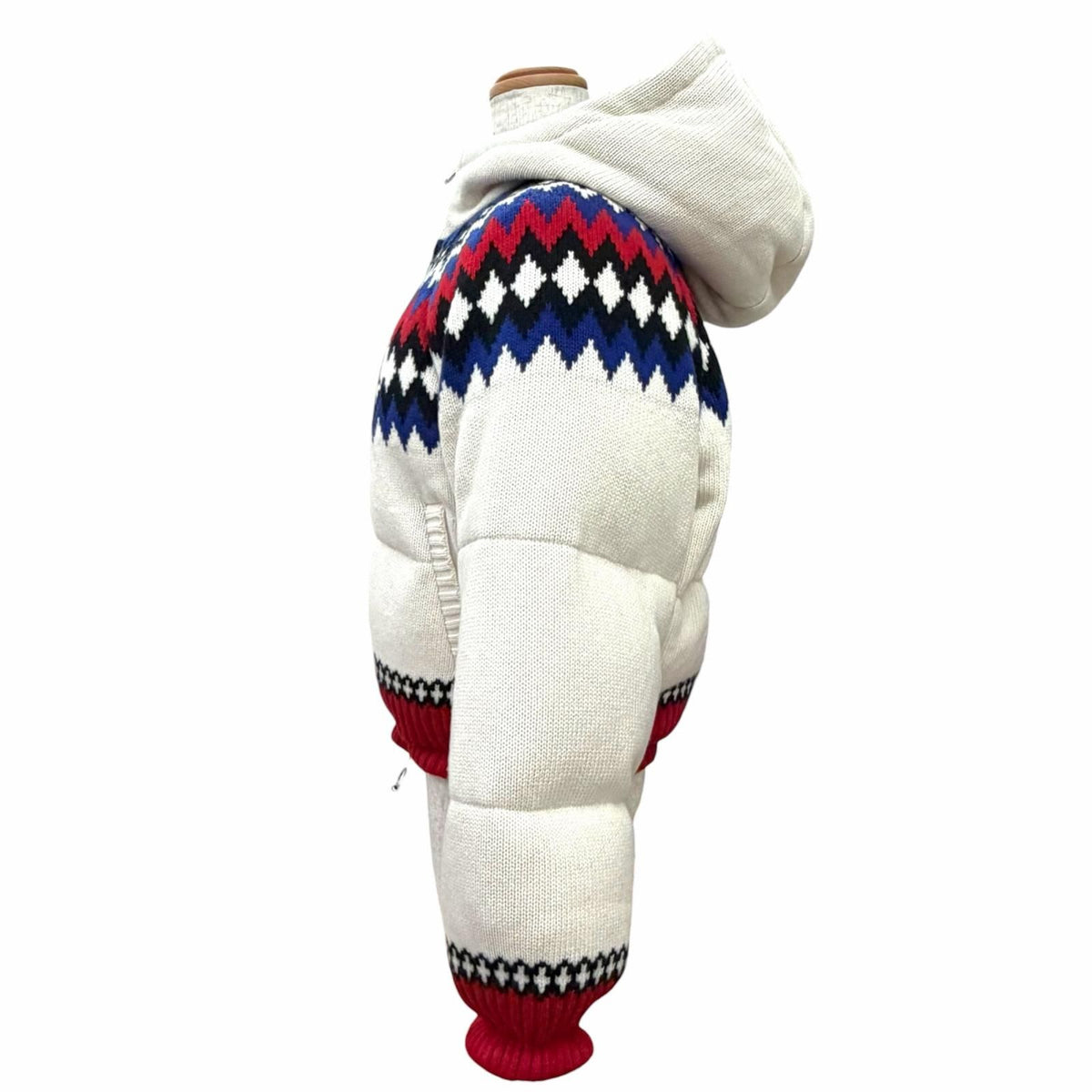 Prada Wool Cashmere Nordic Pattern Logo Hooded Down Jacket White IT 36 — view 3