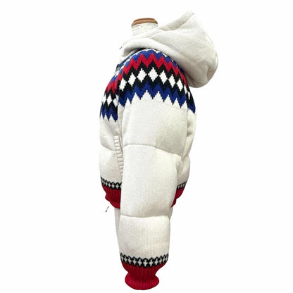 Prada Wool Cashmere Nordic Pattern Logo Hooded Down Jacket White IT 36 — view 3