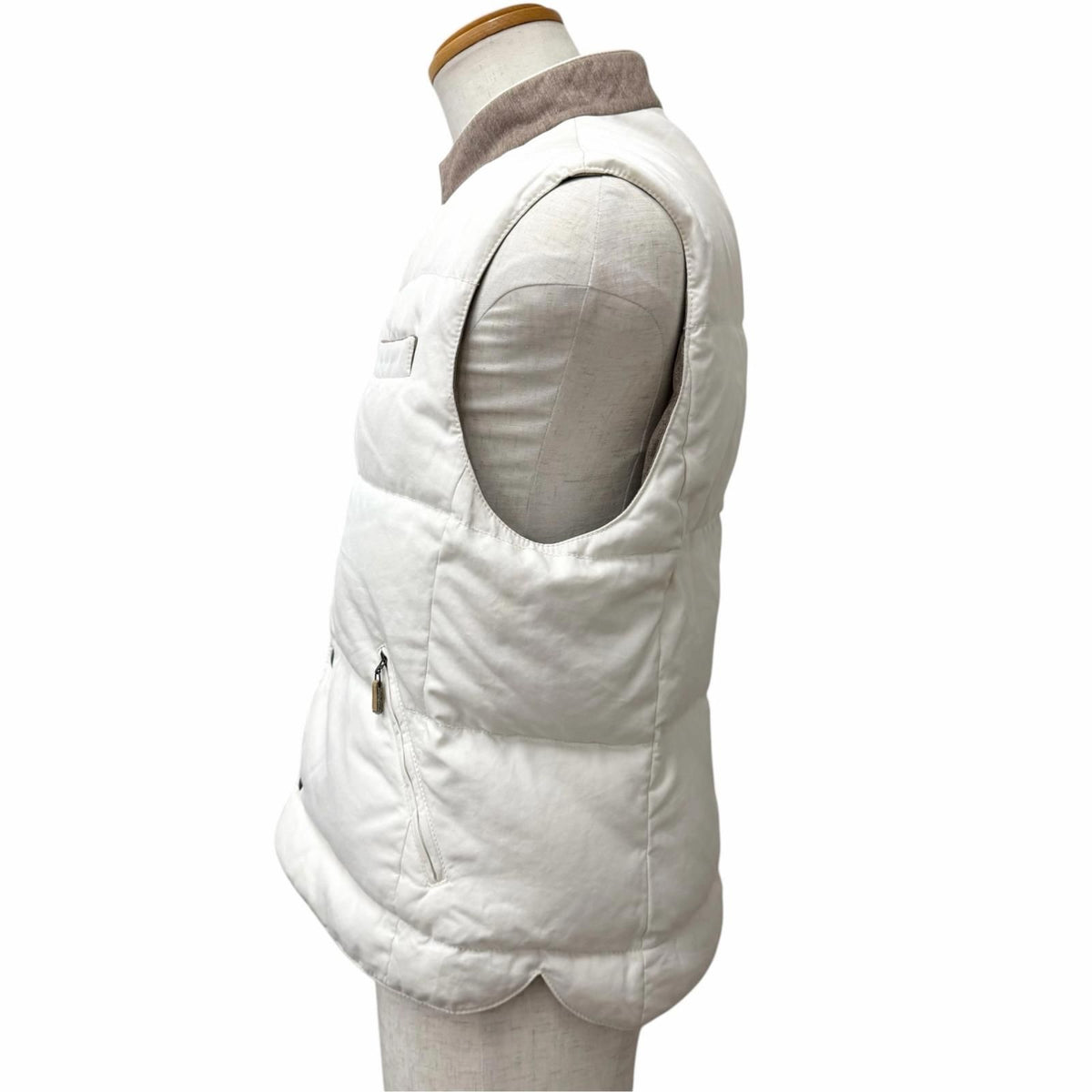 Brunello Cucinelli Wool Cotton Snap Button Down Vest Gilet White Brown 48 — view 3