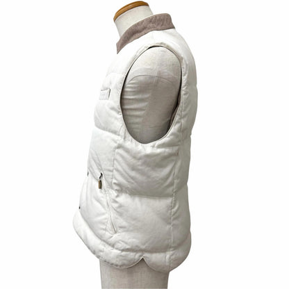 Brunello Cucinelli Wool Cotton Snap Button Down Vest Gilet White Brown 48 — view 3