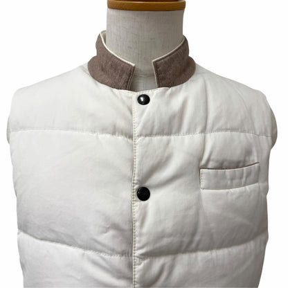 Brunello Cucinelli Wool Cotton Snap Button Down Vest Gilet White Brown 48 — view 2