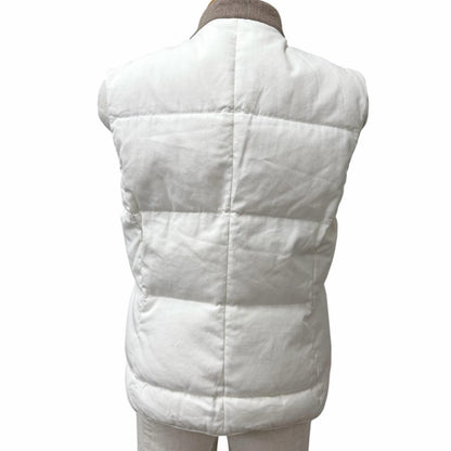 Brunello Cucinelli Wool Cotton Snap Button Down Vest Gilet White Brown 48 — view 4