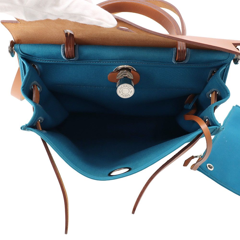 Hermes Herbag Zip PM Blue Dogalis Fauve Silver Toile Officier Vache Hunter — view 5