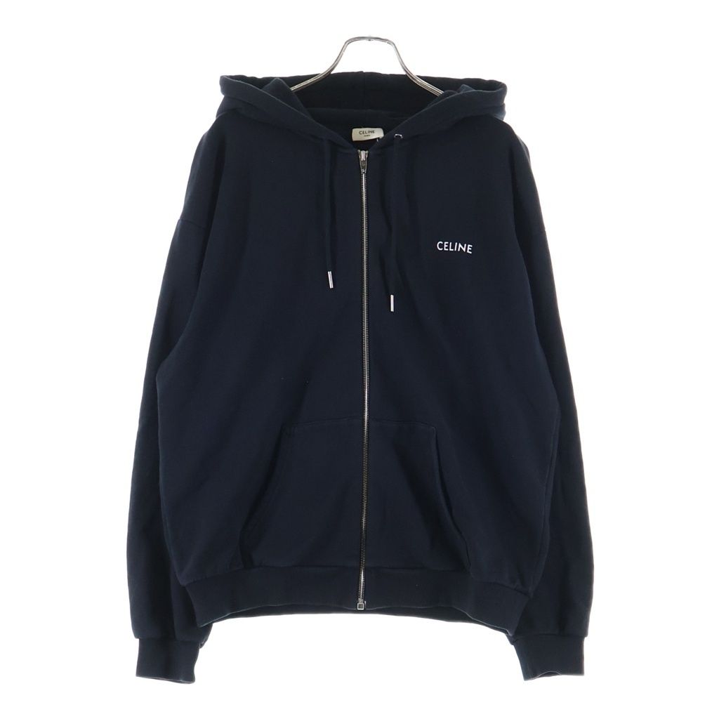 Celine Front Logo Zip Up Pullover Sweatshirt Hoodie Black