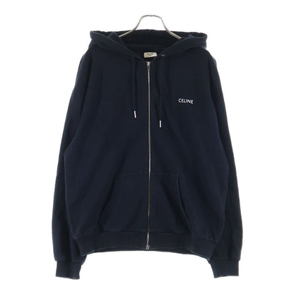 Celine Front Logo Zip Up Pullover Sweatshirt Hoodie Black