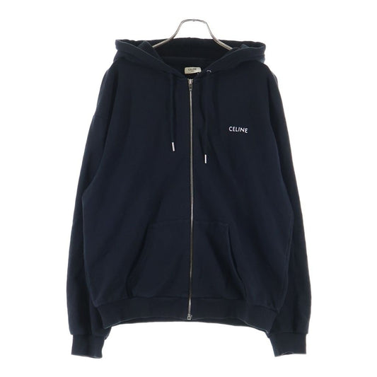 Celine Front Logo Zip Up Pullover Sweatshirt Hoodie Black