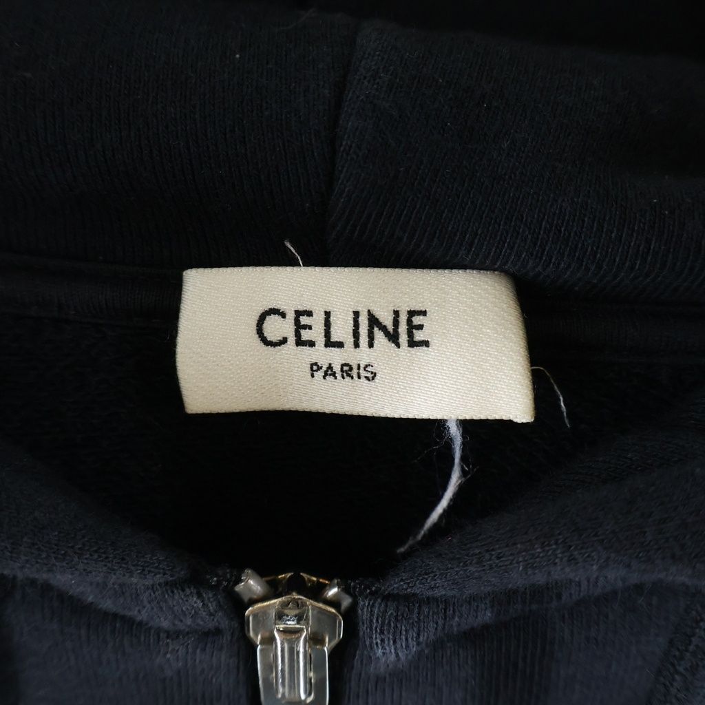 Celine Front Logo Zip Up Pullover Sweatshirt Hoodie Black — view 7