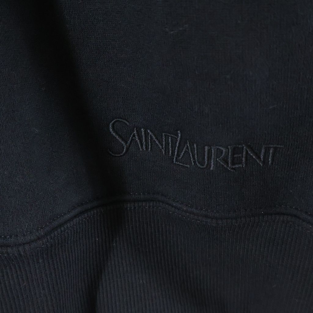 Saint Laurent Paris Half Zip Logo Hoodie Embroidery Sweatshirt Pullover Black — view 5