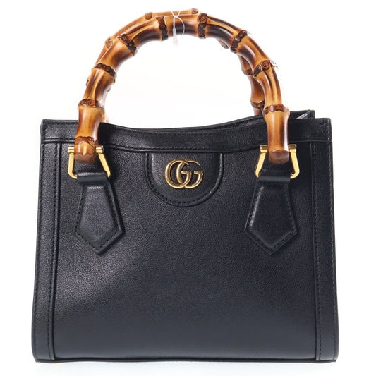 Gucci Diana Mini Bamboo 2-Way Shoulder Bag Black Leather Gold