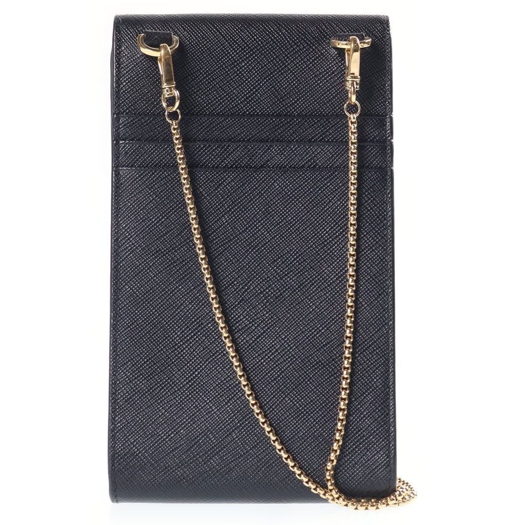 Prada Saffiano Smartphone Pouch Phone Shoulder Bag Chain Black Leather Gold — view 2