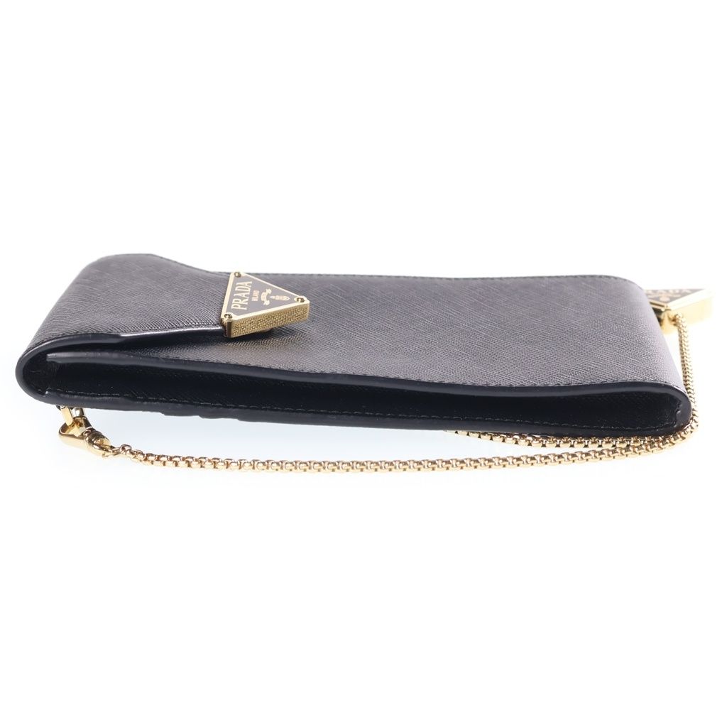 Prada Saffiano Smartphone Pouch Phone Shoulder Bag Chain Black Leather Gold — view 3