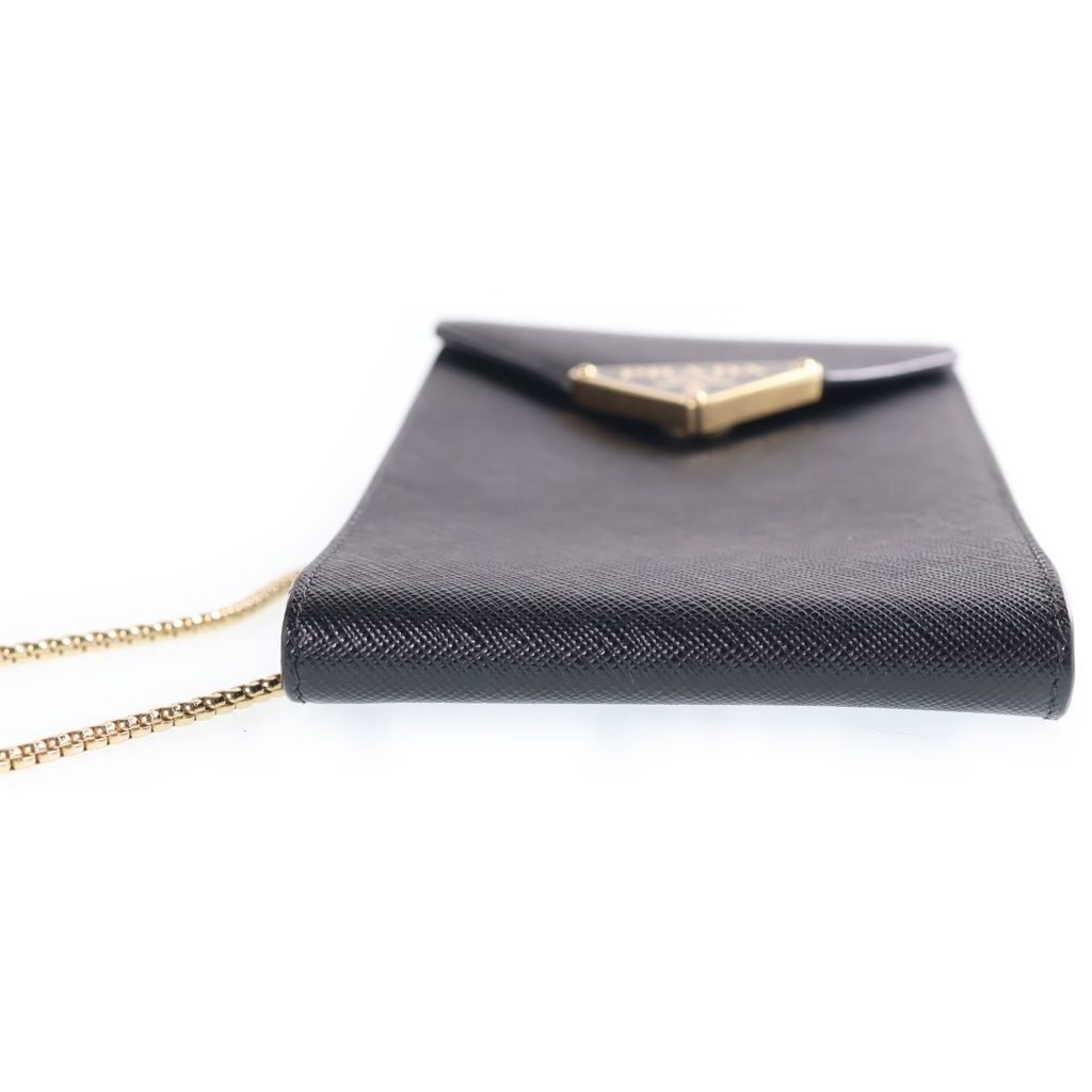 Prada Saffiano Smartphone Pouch Phone Shoulder Bag Chain Black Leather Gold — view 4