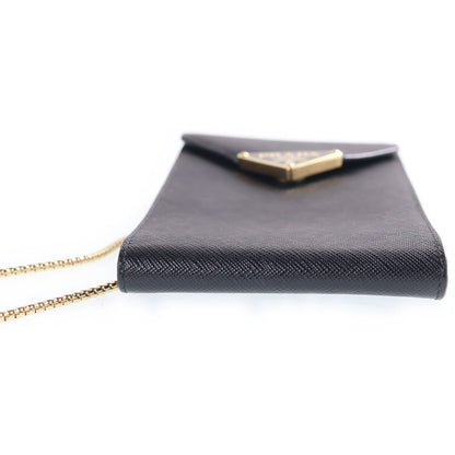 Prada Saffiano Smartphone Pouch Phone Shoulder Bag Chain Black Leather Gold — view 4