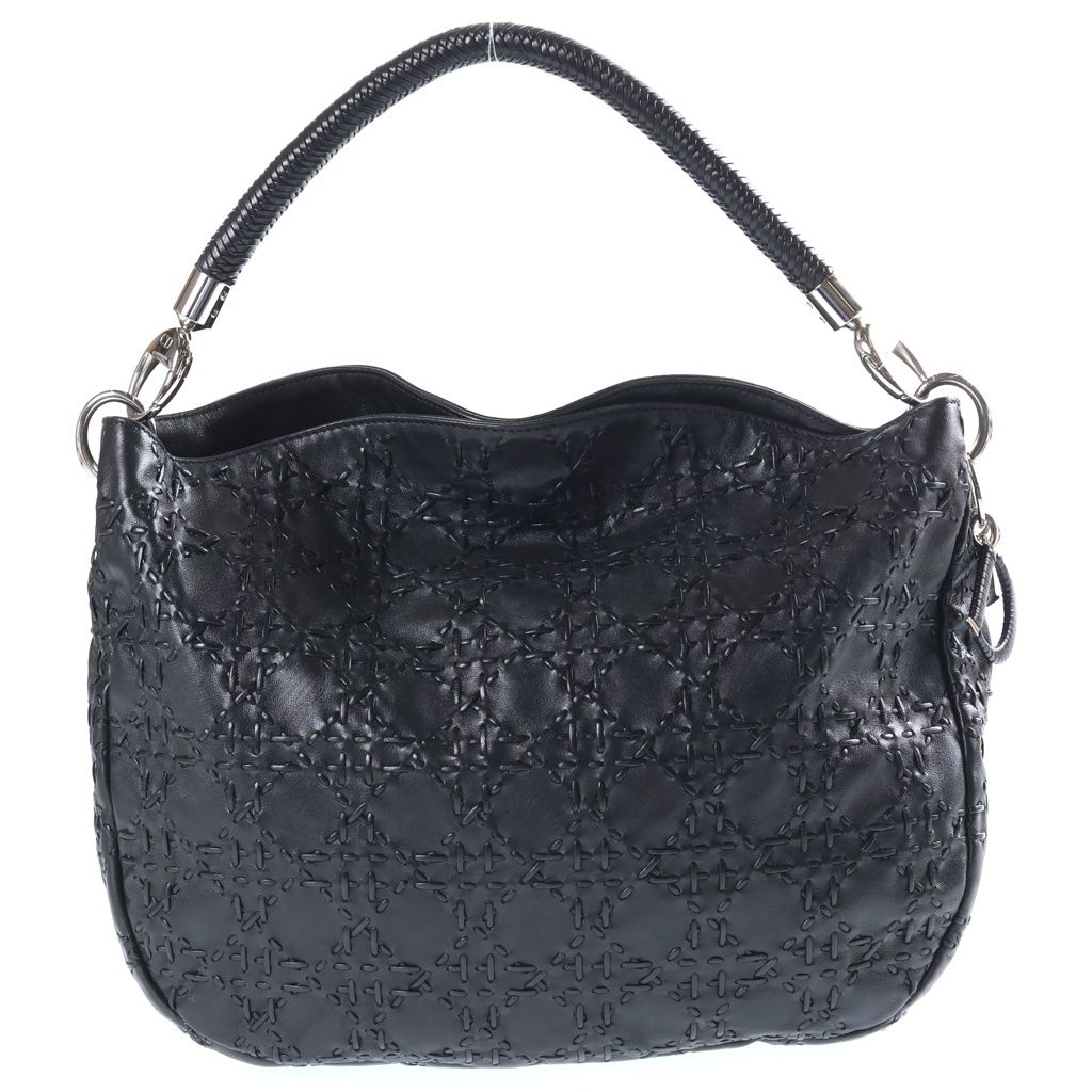 Dior Cannage Hobo One Handle Tote Black Leather Silver — view 2