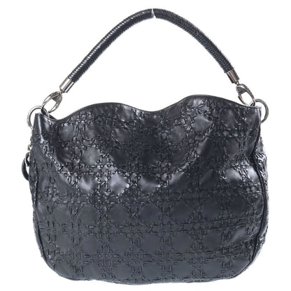 Dior Cannage Hobo One Handle Tote Black Leather Silver