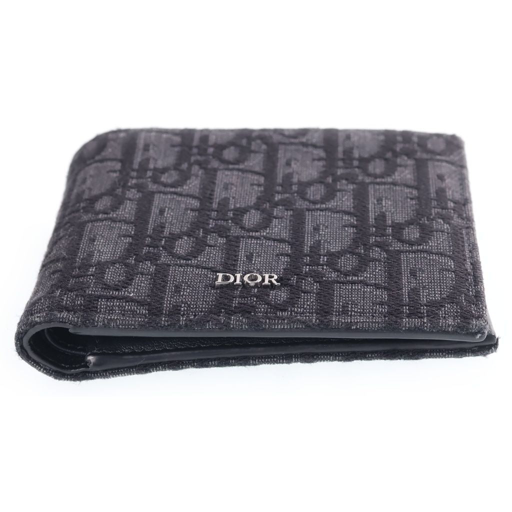 Dior Oblique Bifold Wallet Compact Card Case Black Leather Canvas — view 3