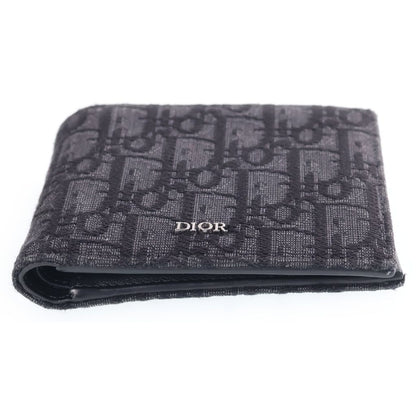 Dior Oblique Bifold Wallet Compact Card Case Black Leather Canvas — view 3