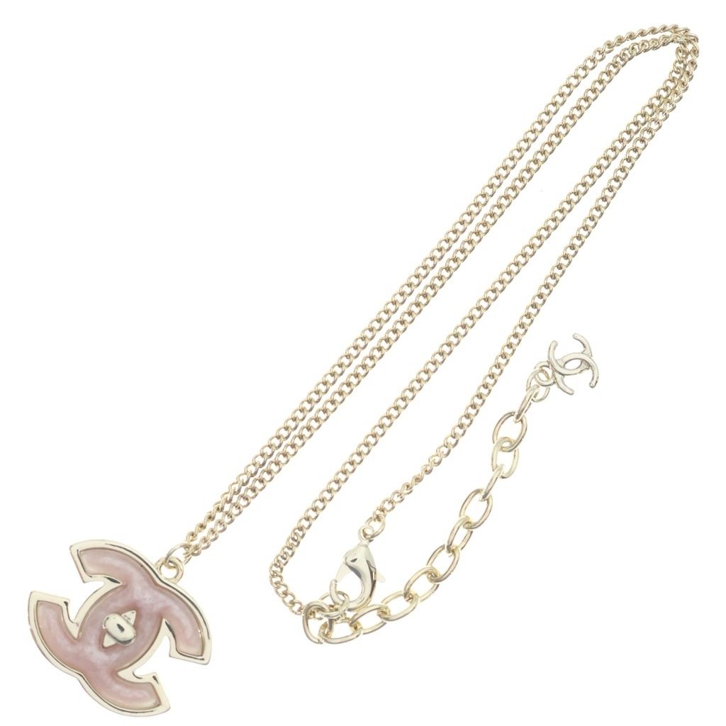 Chanel CC Logo Pendant Chain Gold Pink — view 2