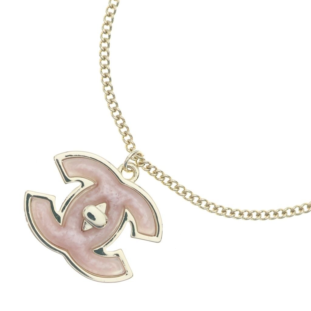 Chanel CC Logo Pendant Chain Gold Pink