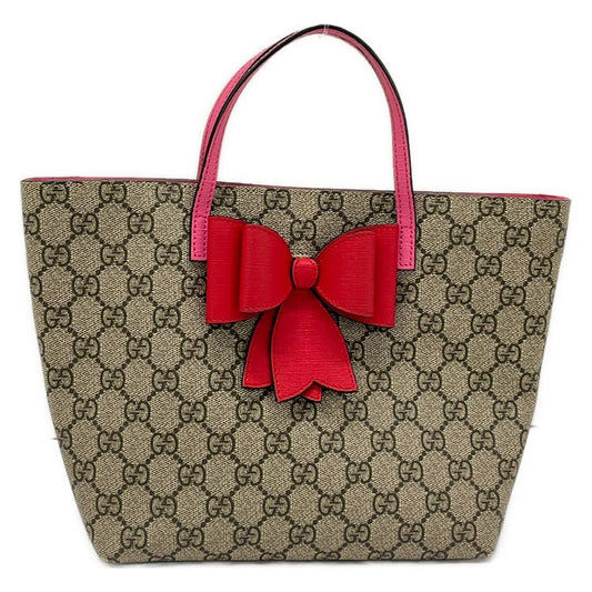 Gucci Tote GG Supreme Canvas Bow Beige Bordeaux Multi Ribbon Mini Bag Leather