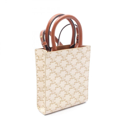 Celine Handbag Mini Vertical Cabas Triomphe 2-Way White Brown Leather — view 2