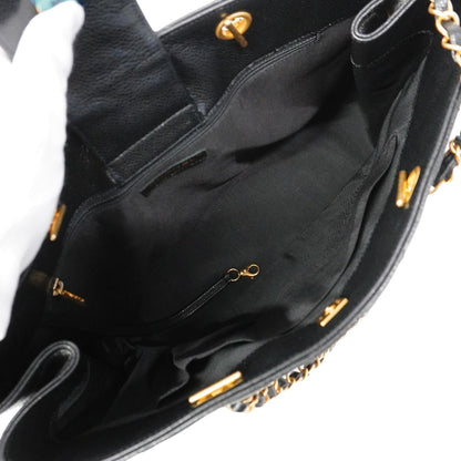 Chanel Chain Tote Bag Quilted Caviar Leather Black Gold — view 4