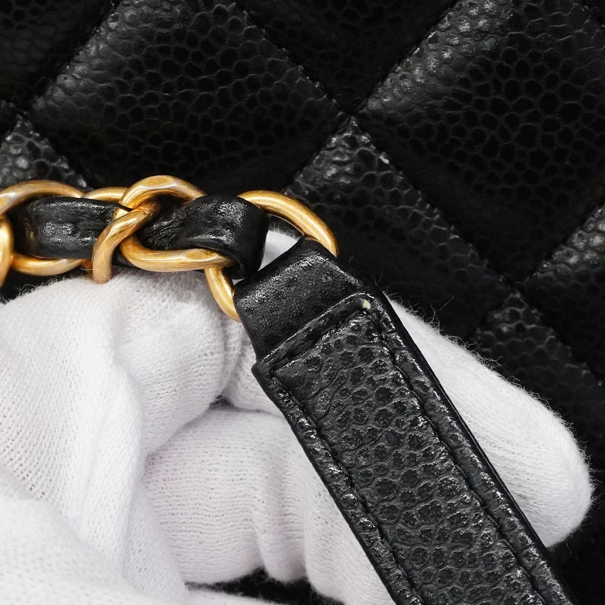 Chanel Chain Tote Bag Quilted Caviar Leather Black Gold — view 6