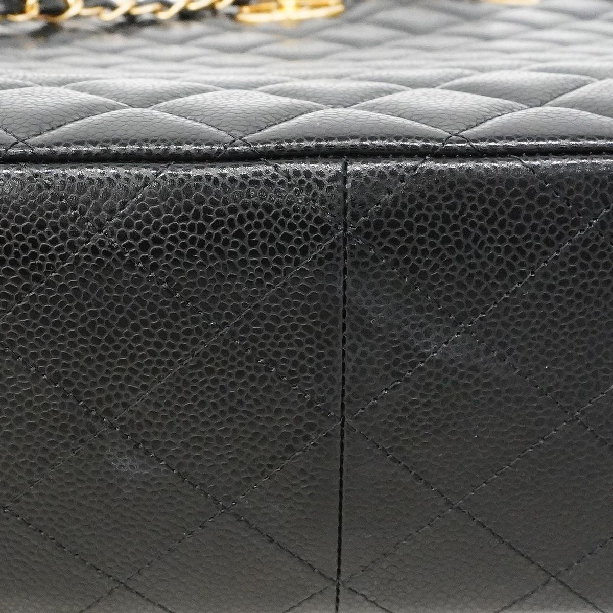 Chanel Chain Tote Bag Quilted Caviar Leather Black Gold — view 7
