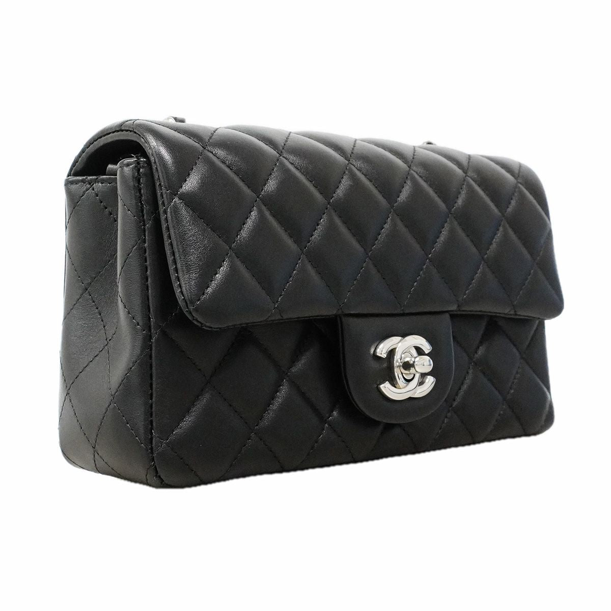 Chanel Shoulder Bag Mini Quilted Lambskin Black Silver — view 2