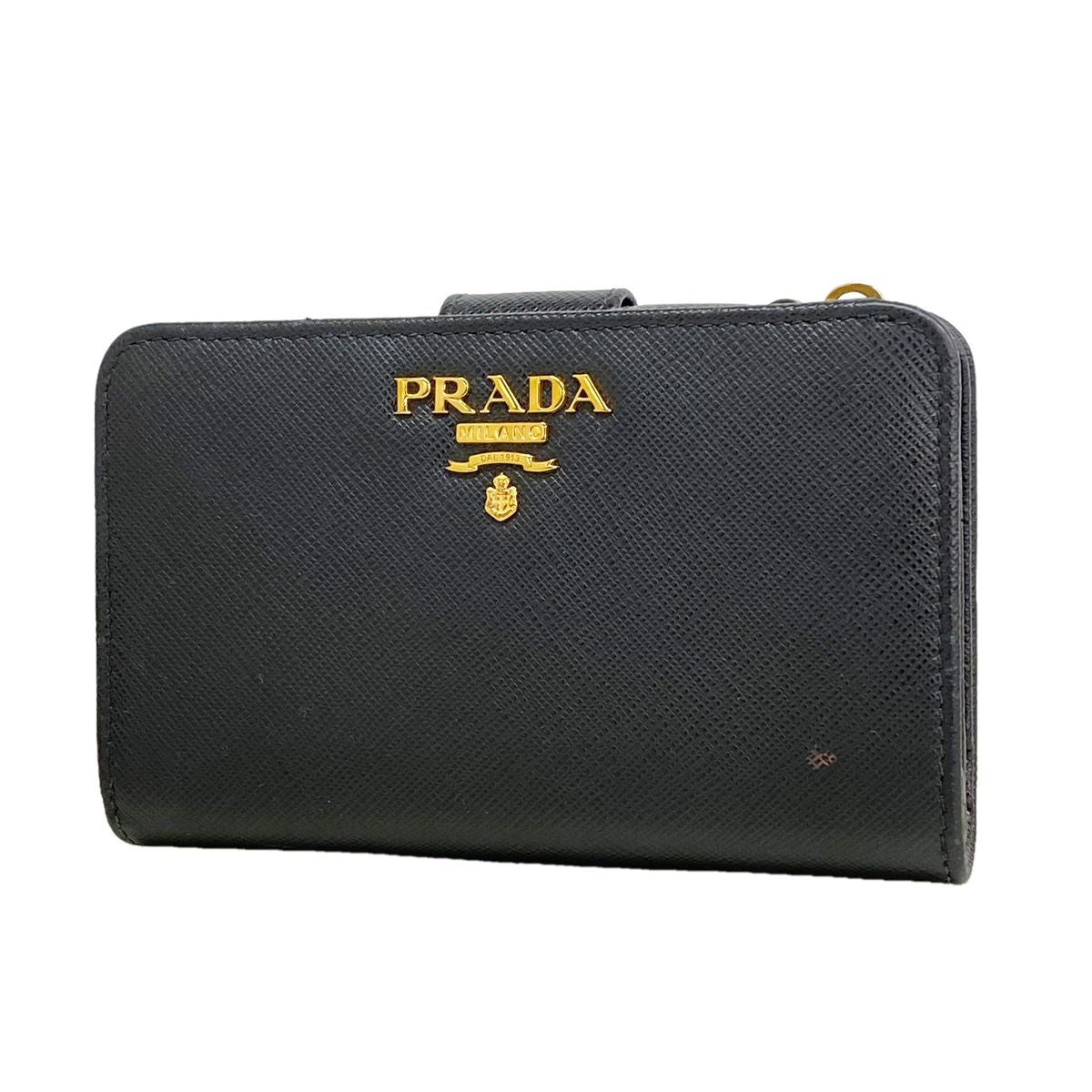 Prada Wallet Saffiano Leather Black Gold
