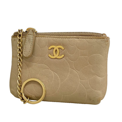 Chanel Coin Purse Camellia Lambskin Beige Gold