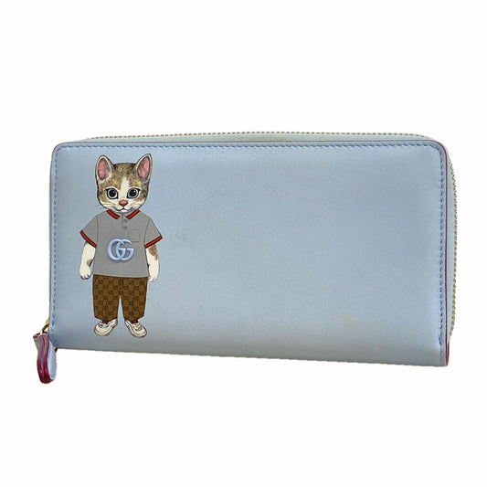 Gucci Wallet Yuko Higuchi Leather Sky Blue Bordeaux Champagne Gold