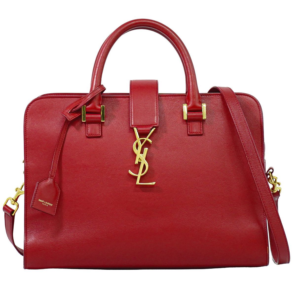 Saint Laurent YSL Cabas Small 2-Way Shoulder Bag Pochette Leather Red