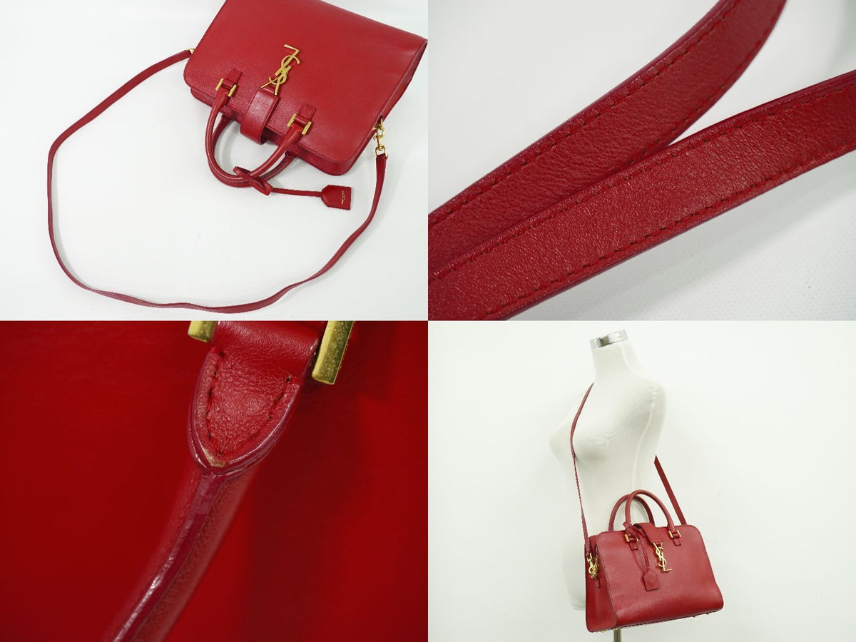 Saint Laurent YSL Cabas Small 2-Way Shoulder Bag Pochette Leather Red — view 6