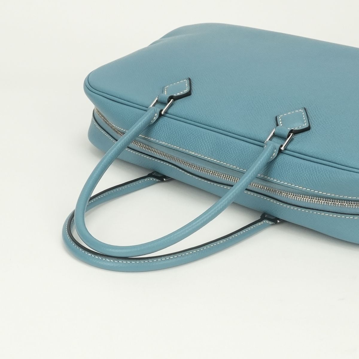 Hermes Plume Tote Epsom Blue Jean Bleu Silver Handbag Veau — view 4