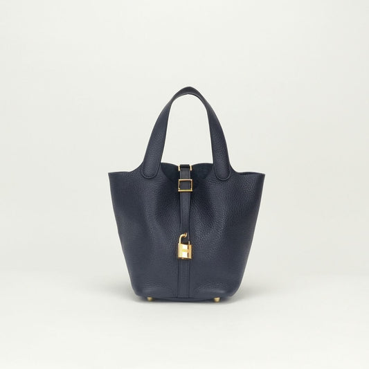 Hermes Picotin Lock PM 18 Tote Bag Taurillon Clemence Blue Indigo Blueindigo