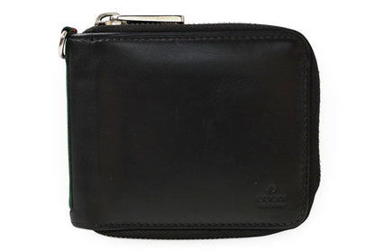 Gucci Wallet Bifold Zip Around Black Leather Sherry Line Billfold