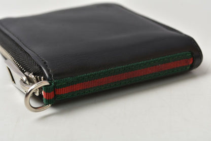 Gucci Wallet Bifold Zip Around Black Leather Sherry Line Billfold — view 5