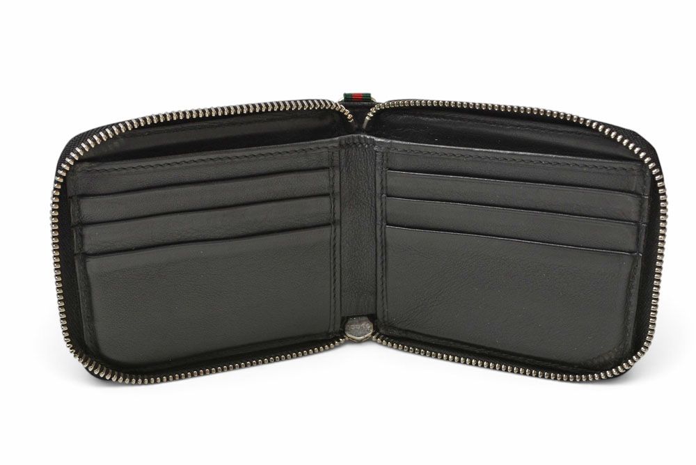 Gucci Wallet Bifold Zip Around Black Leather Sherry Line Billfold — view 7