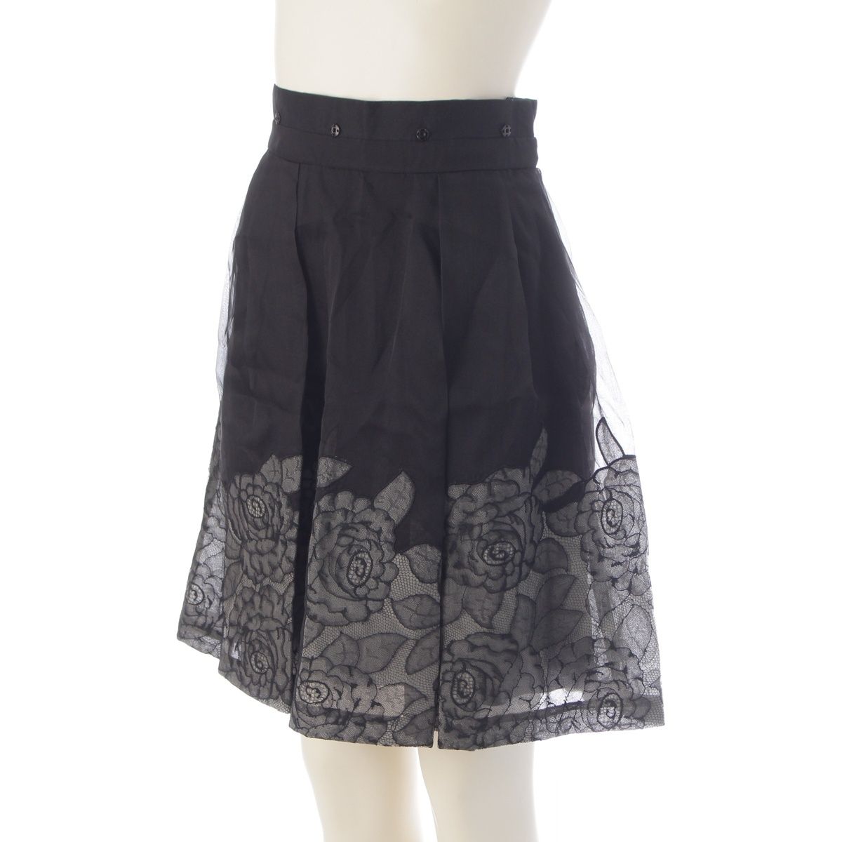 Dior Silk Rose Lace Sleeveless Top Pleats Skirt Set Black Gray White /38 40 — view 5