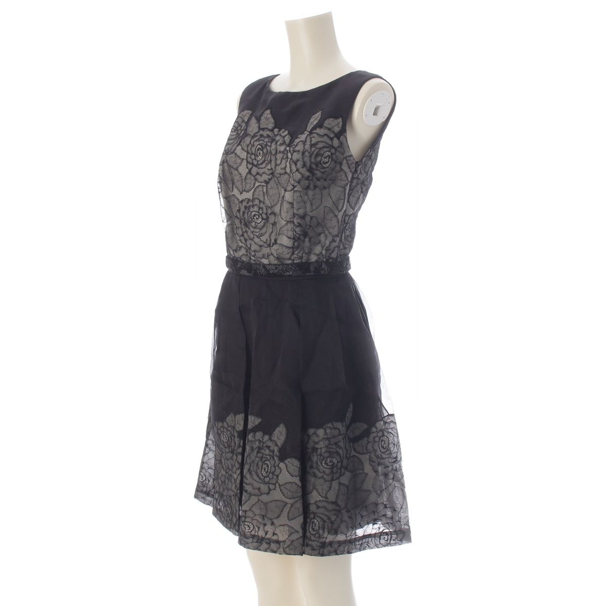 Dior Silk Rose Lace Sleeveless Top Pleats Skirt Set Black Gray White /38 40 — view 2