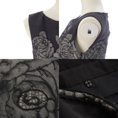 Dior Silk Rose Lace Sleeveless Top Pleats Skirt Set Black Gray White /38 40 — view 8