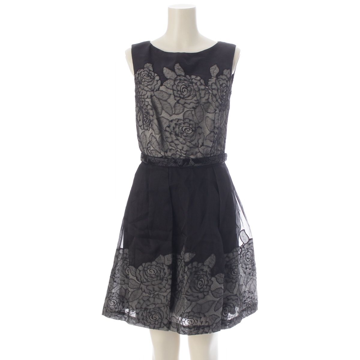 Dior Silk Rose Lace Sleeveless Top Pleats Skirt Set Black Gray White /38 40