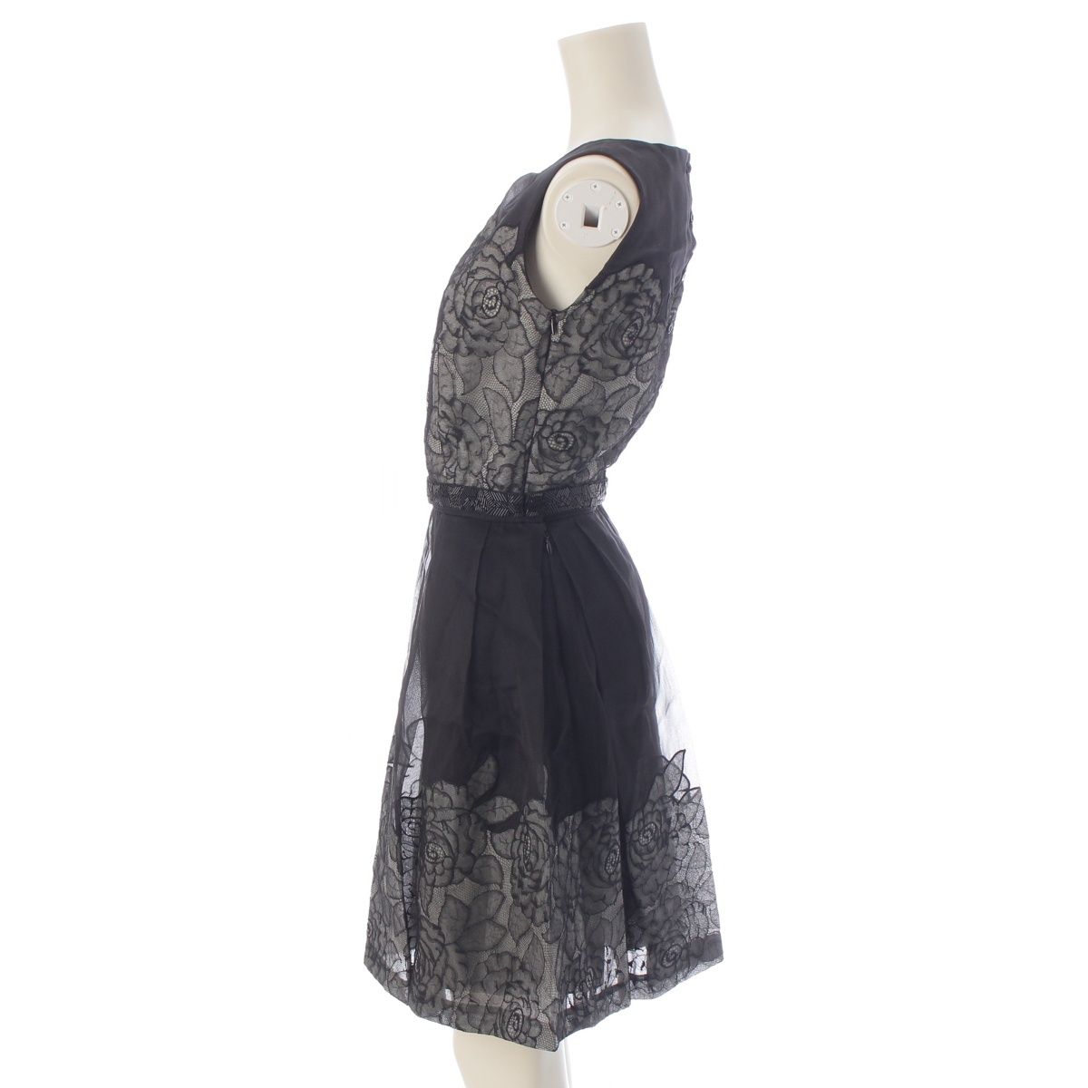 Dior Silk Rose Lace Sleeveless Top Pleats Skirt Set Black Gray White /38 40 — view 3