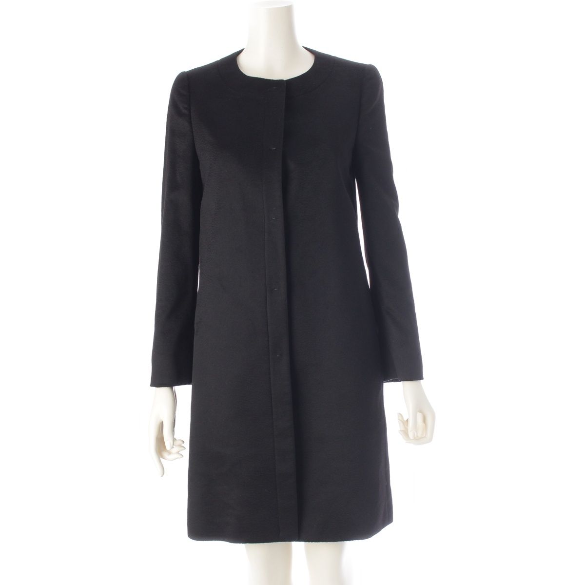 Prada Cashmere Hiyo Collarless Long Coat Black 36
