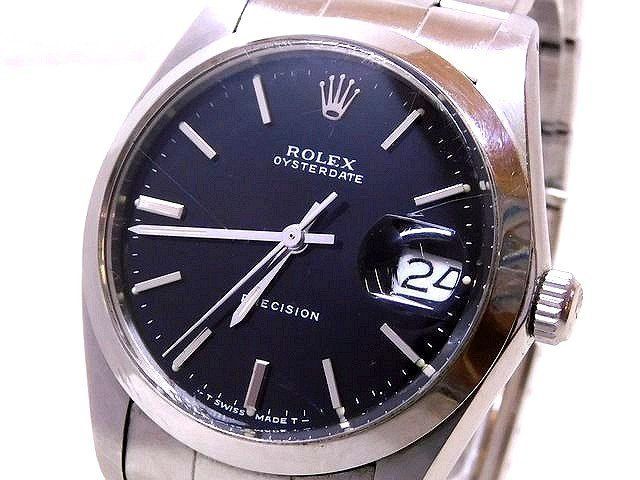 Rolex Oyster Date Precision Manual Wind Watch Stainless Steel Black Dial Vintage