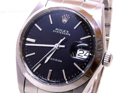 Rolex Oyster Date Precision Manual Wind Watch Stainless Steel Black Dial Vintage